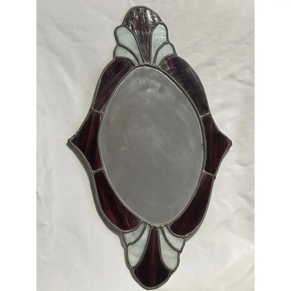 Vintage Stained Glass Mirror Handcrafted Oval READ
